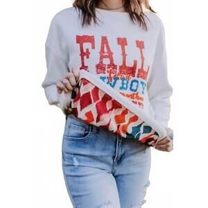 NEW MERIGOLD KISS fall for a cowboy reversible sweatshirt in white/red